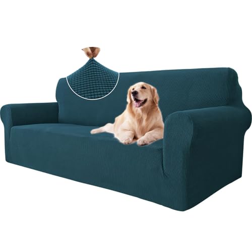 Ystyle Sofa überzug 3 Sitzer Mit Armlehne, Stretch Sofabezug rutschfest, Modern Sofa Cover Für Hunde Haustiere, Atmungsaktiv Couch überzug Mit Elastic Bottom, Grün von Ystyle