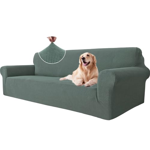 Ystyle Sofa überzug 4 Sitzer Mit Armlehne, Stretch Sofabezug rutschfest, Modern Sofa Cover Für Hunde Haustiere, Atmungsaktiv Couch überzug Mit Elastic Bottom, Hellgrün von Ystyle