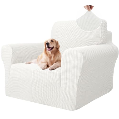 Ystyle Sofa überzug 1 Sitzer Mit Armlehne, Stretch Sofabezug rutschfest, Modern Sofa Cover Für Hunde Haustiere, Atmungsaktiv Couch überzug Mit Elastic Bottom, Weiß von Ystyle