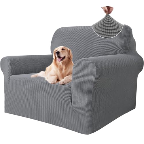 Ystyle Sofa überzug 1 Sitzer Mit Armlehne, Stretch Sofabezug rutschfest, Modern Sofa Cover Für Hunde Haustiere, Atmungsaktiv Couch überzug Mit Elastic Bottom, Hellgrau von Ystyle