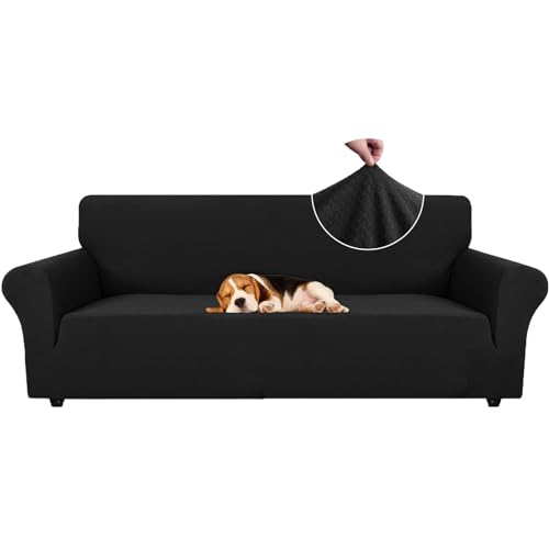 Ystyle Sofa überzug 4 Sitzer Mit Armlehne, Stretch Sofabezug rutschfest, Modern Sofa Cover Für Hunde Haustiere, Atmungsaktiv Couch überzug Mit Elastic Bottom, Schwarz von Ystyle