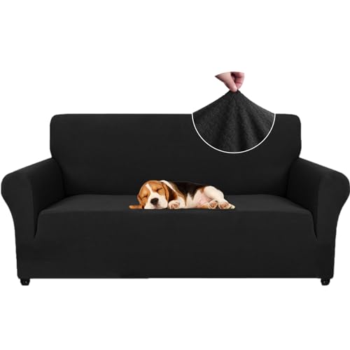 Ystyle Sofa überzug 2 Sitzer Mit Armlehne, Stretch Sofabezug rutschfest, Modern Sofa Cover Für Hunde Haustiere, Atmungsaktiv Couch überzug Mit Elastic Bottom, Schwarz von Ystyle