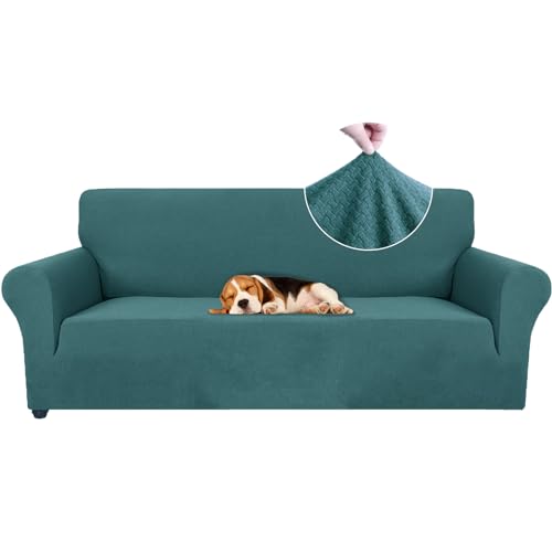 Ystyle Sofa überzug 3 Sitzer Mit Armlehne, Stretch Sofabezug rutschfest, Modern Sofa Cover Für Hunde Haustiere, Atmungsaktiv Couch überzug Mit Elastic Bottom, Türkis von Ystyle