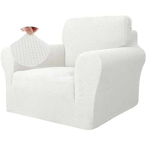 Ystyle Stretch Sofa überzug 1 Sitzer, Elastisch Sofabezug Mit Armlehnen, Jacquard Couch überzug rutschfest, Waschbar Sofa Cover Protector Für Hunde Haustiere, Blanco von Ystyle