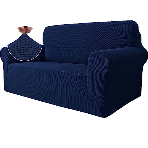 Ystyle Stretch Sofa überzug 2 Sitzer, Elastisch Sofabezug Mit Armlehnen, Jacquard Couch überzug rutschfest, Waschbar Sofa Cover Protector Für Hunde Haustiere, Azul Oscuro von Ystyle