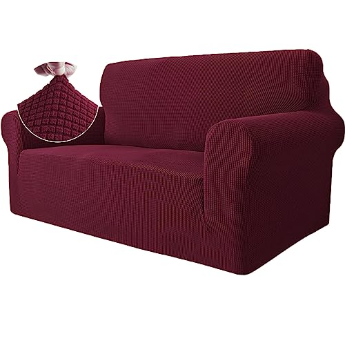 Ystyle Stretch Sofa überzug 2 Sitzer, Elastisch Sofabezug Mit Armlehnen, Jacquard Couch überzug rutschfest, Waschbar Sofa Cover Protector Für Hunde Haustiere, Rojo Vino von Ystyle