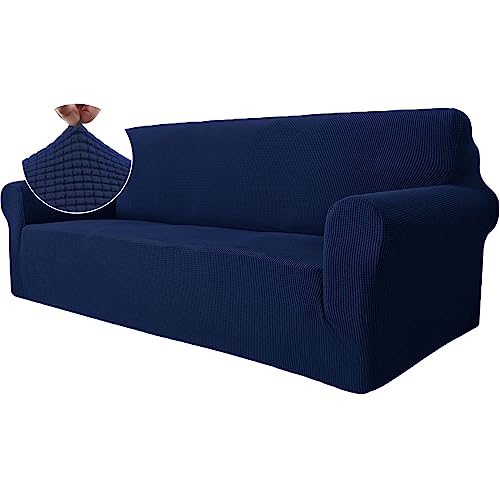 Ystyle Stretch Sofa überzug 3 Sitzer, Elastisch Sofabezug Mit Armlehnen, Jacquard Couch überzug rutschfest, Waschbar Sofa Cover Protector Für Hunde Haustiere, Azul Oscuro von Ystyle