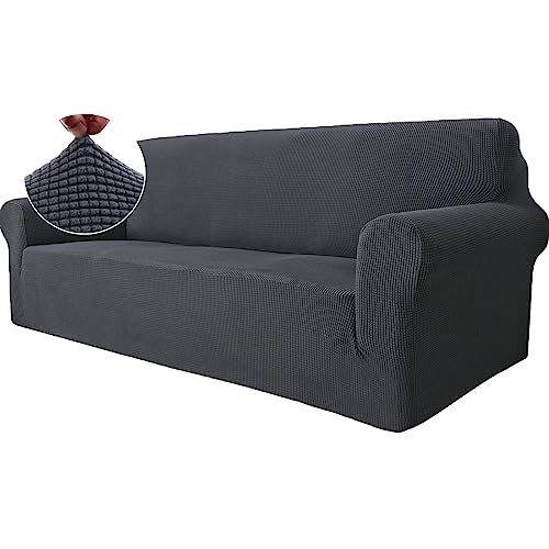 Ystyle Stretch Sofa überzug 3 Sitzer, Elastisch Sofabezug Mit Armlehnen, Jacquard Couch überzug rutschfest, Waschbar Sofa Cover Protector Für Hunde Haustiere, Gris von Ystyle