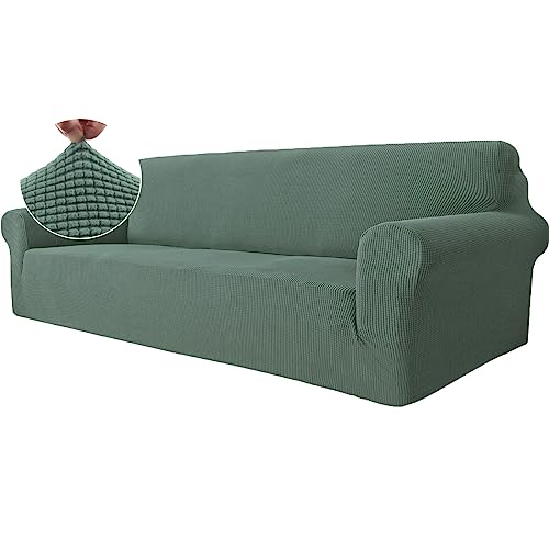 Ystyle Stretch Sofa überzug 4 Sitzer, Elastisch Sofabezug Mit Armlehnen, Jacquard Couch überzug rutschfest, Waschbar Sofa Cover Protector Für Hunde Haustiere, Verde Claro von Ystyle