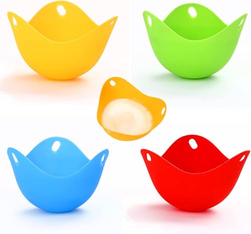 YSTrillion 4 Stück Eierkocher,Egg Poacher Antihaft-Silikon Eier Pochierer,Mikrowellen-Eierkocher,Eiermacher Cups für Kochgeschirr,Dampfgarer,Pochierte Eier Form von YSTrillion