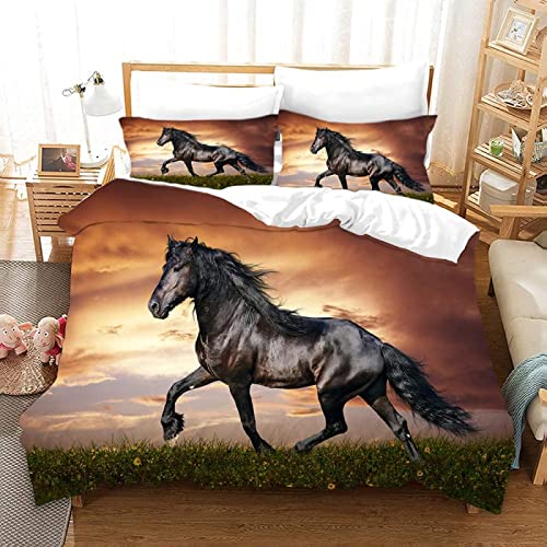 Bettwäsche 135x200 Galoppierendes Pferd Bettbezug Set mit ReißVerschluss 3D Wildlife Pferd Bettwäsche Set mit 2 Kissenbezug Warme Winter Flauschig Mikrofaser Betten Set für Kinder Frauen Männer von YSWFGE