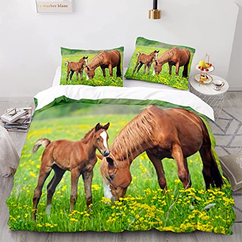 Bettwäsche 155x220 Galoppierendes Pferd Bettbezug Set mit ReißVerschluss 3D Wildlife Pferd Bettwäsche Set mit 2 Kissenbezug Warme Winter Flauschig Mikrofaser Betten Set für Kinder Frauen Männer von YSWFGE