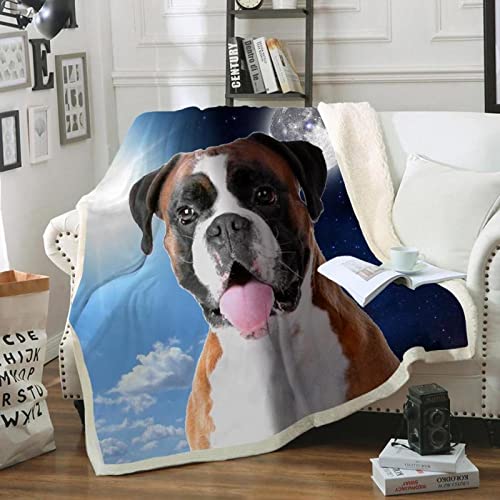 Boxer Flanell Decke 3D Druck Tier Hund Winter Warme Weich Kuscheldecke Kinder Teen Mädchen Microfaser Flauschig Plüsch Decke Home Couch/Bett/Büro Wohndecke 130x150 cm von YSWFGE