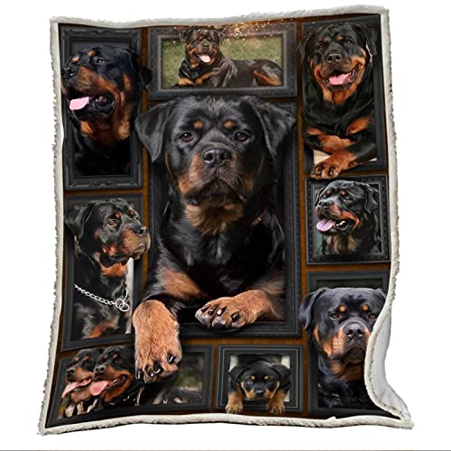 YSWFGE Rottweiler Kuscheldecke Kinder Erwachsene Decke Flauschig Flanell Fleecedecke Wohndecke Soft 3D Tier Hund Drucken Warm Winter Mikrofaserdecke Sofadecke Tagesdecke 150x200 cm von YSWFGE