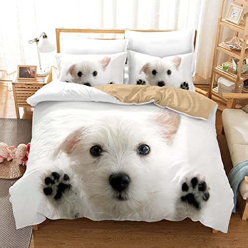 West Highland White Terrier Bettbezug 135x200cm Mit Reißverschluss Tier Hund 3 Teilig Bettwäsche Set 3D-Druck Ultraweiche Mikrofaser Bettbezug mit 2 Kissenbezügen Für Kinder Jugend Erwachsene von YSWFGE