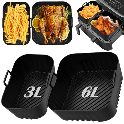 Silikonform für Heißluftfritteuse, Airfryer Silikonform Kompatibel mit Philips Airfryer Dual Basket 3000 Series NA350, Air Fryer Silikon Backform Einsatz Wiederverwendbar Anstelle Backpapier von YSWOVUO