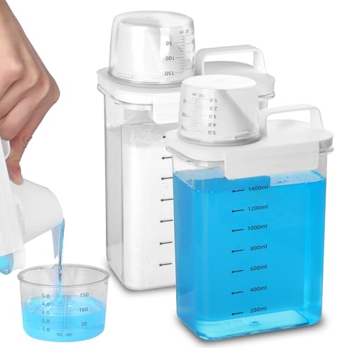 YSWOVUO 2 Stück 1800ML Waschmittelspender mit Messbecher, Luftdichter Waschpulver Dosierer, Waschmittelbox Vorratsbehälter für Waschmittel Waschpulver, Aufbewahrungsbox für Zucker Müsli Hundefutter von YSWOVUO