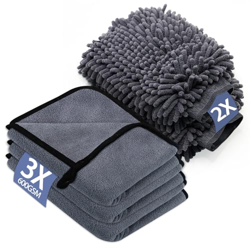 YSWOVUO 5 Stück Autopflege Set mit 3er Mikrofasertücher Auto & 2er Mikrofaser Waschhandschuh Auto, 600 GSM Trockentuch Extra Saugstark 100% Kratzfrei & Schonend, zum Polieren (40 x 30 cm) YSWOVUO 5 Stück Autopflege Set mit 3er Mikrofasertücher Auto & 2er Mikrofaser Waschhandschuh Auto, 600 GSM Trockentuch Extra Saugstark 100% Kratzfrei & Schonend, zum Polieren (40 x 30 cm) von YSWOVUO