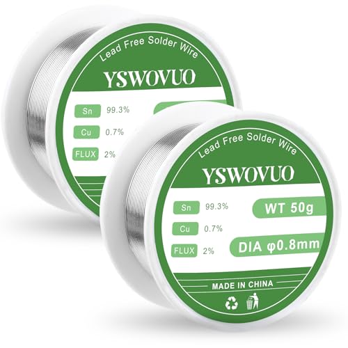 YSWOVUO Lötzinn, 2 PCS lötzinn Bleifrei mit Kolophonium Kern (Sn99.3 Cu0.7/0.8 mm,50 g), Lötdrahtmit Flussmittel zum Elektrolöten und Heimwerken von YSWOVUO