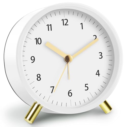 YSWOVUO Wecker Analog Ohne Ticken, Wecker mit Licht, Wecker Batteriebetrieben, Quarzwecker mit Goldenem Ständer, Reisewecker, Alarm Clock für Schlafzimmer, Erwachsene, Kinder, Einschulung Geschenk von YSWOVUO