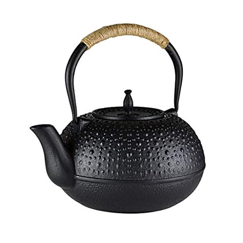 Teekessel Gusseisen 1.8L Retro Gusseisen Teekanne Uncoated Innenwand Kessel Tee-Set Mit Edelstahl-Brüheinheit For Loseen Tee (Color : Black) von YSXZTCHC