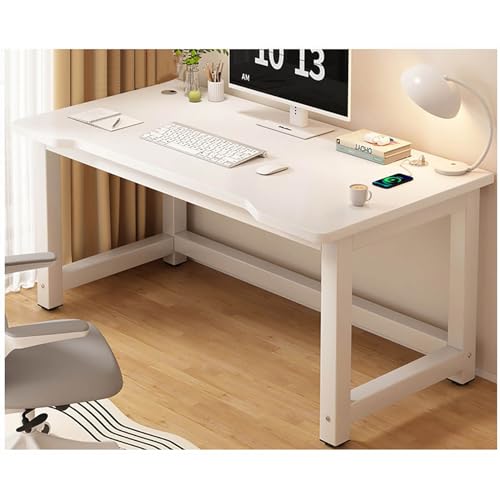 YSYJ Einfacher, großer MDF-Computertisch zum Stehen mit Beinen aus Stahlrahmen, Arbeitsschreibtisch, Stabiler Schreibarbeitsplatz für das Heimbüro(120x60x75cm(47x23x29in), White) von YSYJ