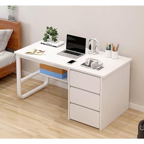 YSYJ Moderner und einfacher Computertisch, großer Arbeitsschreibtisch mit Stauraum und Regalen, Schrank, Metallbeine, Schreibtisch für das Heimbüro(100x50x73.5cm(39x19x28in), White) von YSYJ
