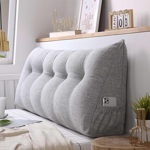 YSZBD Rückenstützkissen Lendenkissen Bett Lesekissen Für Bett Keilkissen Sofa Rückenkissen Sofa Baumwolle Und Leinen Lesekissen Geeignet Für Verschiedene Szenarien,#Grey-100x50x20cm von YSZBD