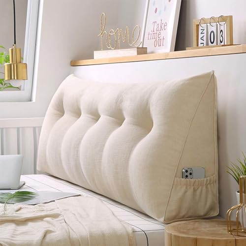 YSZBD Rückenstützkissen Lendenkissen Bett Lesekissen Für Bett Keilkissen Sofa Rückenkissen Sofa Baumwolle Und Leinen Lesekissen Geeignet Für Verschiedene Szenarien,#White-100x50x20cm von YSZBD