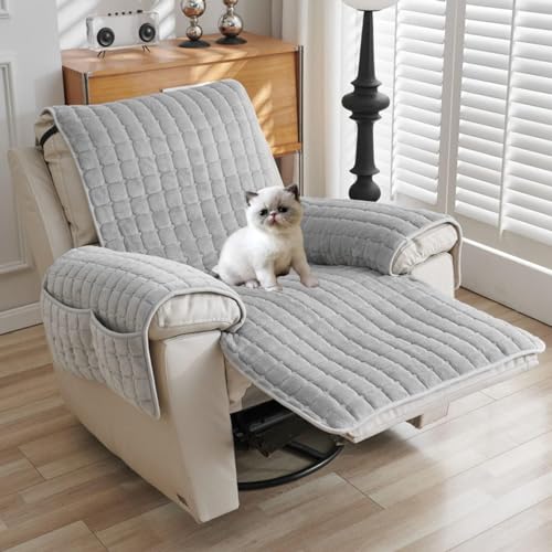 YSZBD Sesselschoner Sesselauflage Sesselbezug rutschfest ，Armlehnenschoner Fernsehsessel Bezug Relaxsessel BezüG FüR Zuhause Mit Kindern Und Haustieren Hund,graywithpockets-1Sitz(53 * 190cm) von YSZBD