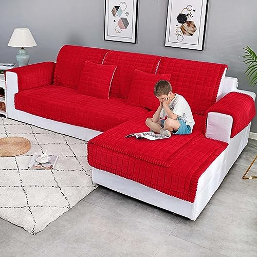 YSZBD Sofabezug Ecksofa 3/2/4/1 Sitzer Sofa Überzug L/u Form Pets Dog Sofa Überwurf Sofaschutz Überwurfdecke Warmer Super Weicher Plush Sofabezug,Red-70x90cm von YSZBD