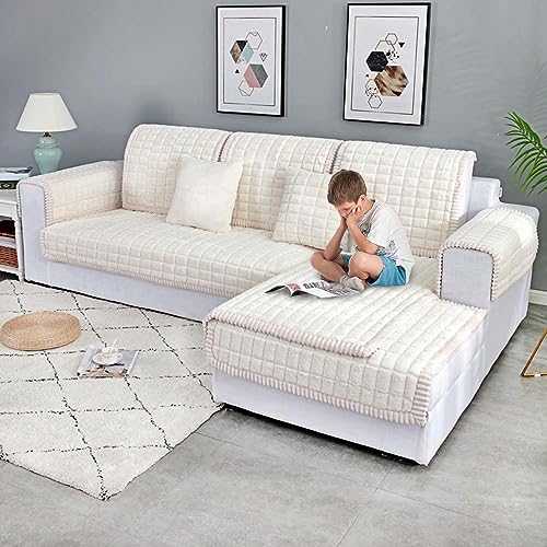 YSZBD Sofabezug Ecksofa 3/2/4/1 Sitzer Sofa Überzug L/u Form Pets Dog Sofa Überwurf Sofaschutz Überwurfdecke Warmer Super Weicher Plush Sofabezug,White-70x180cm von YSZBD