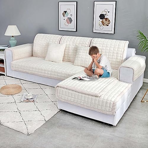 YSZBD Sofabezug Ecksofa 3/2/4/1 Sitzer Sofa Überzug L/u Form Pets Dog Sofa Überwurf Sofaschutz Überwurfdecke Warmer Super Weicher Plush Sofabezug,White-70x70cm von YSZBD