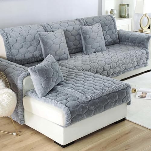 YSZBD Sofabezug Ecksofa L/u Form Sofaschoner rutschfest Sofa Überzug 3 Sitzer Sofa Überwurfdecke Baumwolle Sofahusse Mit Armlehne Sofaschutz Couch Überzug Waschbar,gray-110x210cm von YSZBD