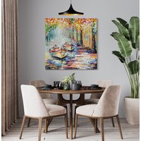 Modernes Acryl Gemälde Handgemalt 90x90cm „Herbstlicher Anlegeplatz" | Wanddeko Wohnzimmer von YSartStudio