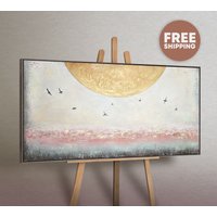 Gemälde Abstrakte Meereslandschaft, Abstrakte Kunst Leinwand Morgendämmerung, Bilder Wohnzimmer Sommermotiv, Schlafzimmer Helles von YSartStudio