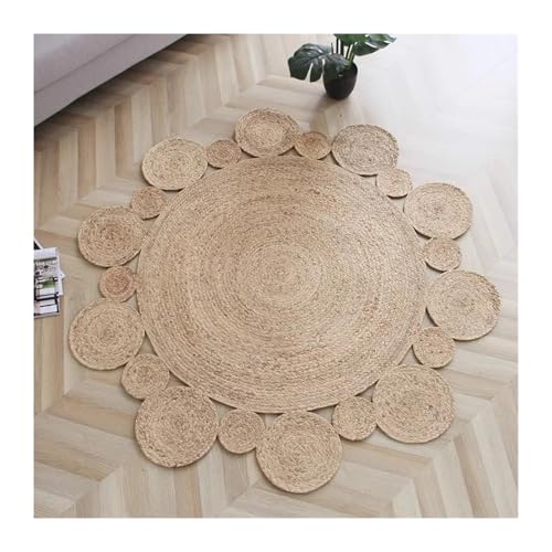 YShiuoL Gewebte Türmatte Retro Handgewebte Teppiche for Wohnzimmer Schlafzimmer Runde Rattan Gras Couchtisch Fußmatten Wohnkultur(Brown2,100cm) von YShiuoL