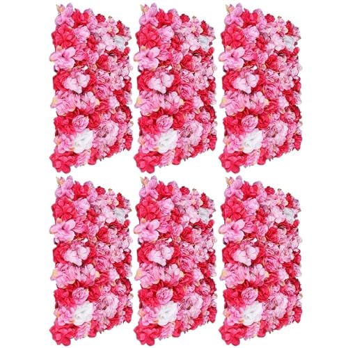 YShiuoL Künstliche Blumenwand Panel 6/12 STÜCKE Künstliche Hochzeit Seidenblume Wand Tiefrosa Dahlie Rose Stickerei Ball Hochzeit Hintergrund Rose Hortensien Panels Dekor(6PCS) von YShiuoL