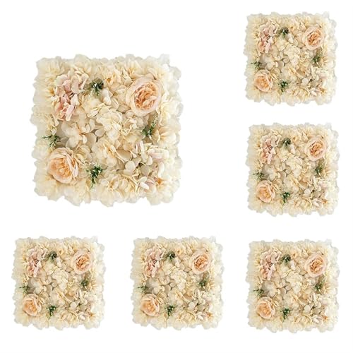 YShiuoL Künstliche Blumenwand Panel 6 STÜCKE Künstliche Blumen Wandpaneel 3D Blumen Hintergrund Faux Rosen for Wand Party Hochzeit Brautdusche Außendekoration(Champagne) von YShiuoL