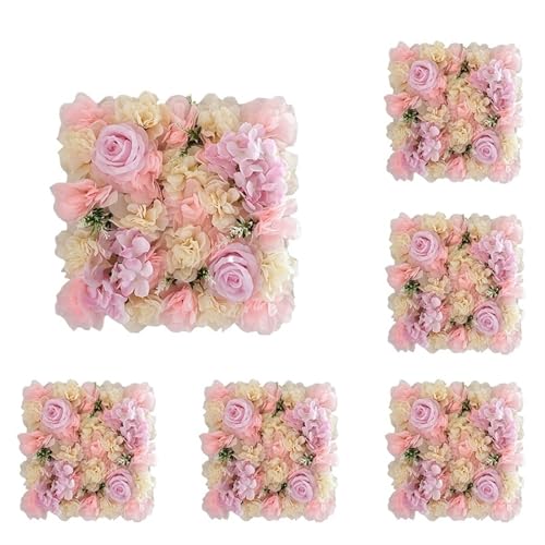 YShiuoL Künstliche Blumenwand Panel 6 STÜCKE Künstliche Blumen Wandpaneel 3D Blumen Hintergrund Faux Rosen for Wand Party Hochzeit Brautdusche Außendekoration(Champagne pink) von YShiuoL