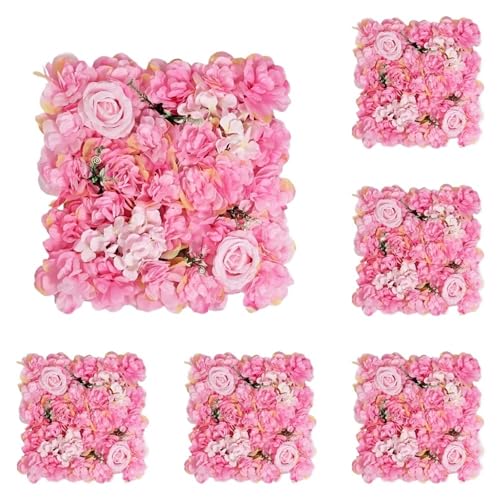 YShiuoL Künstliche Blumenwand Panel 6 STÜCKE Künstliche Blumen Wandpaneel 3D Blumen Hintergrund Faux Rosen for Wand Party Hochzeit Brautdusche Außendekoration(Pink) von YShiuoL
