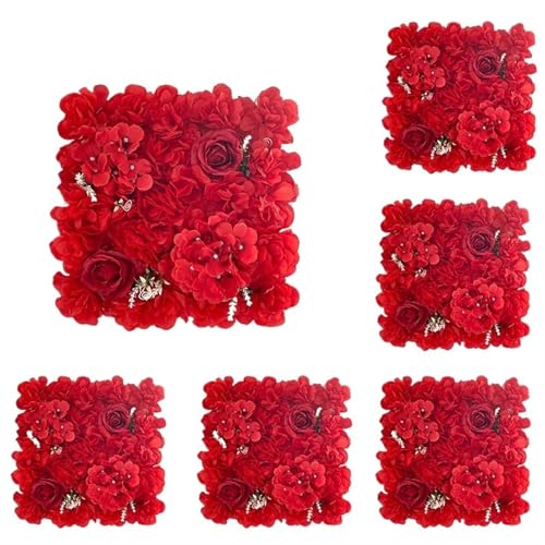 YShiuoL Künstliche Blumenwand Panel 6 STÜCKE Künstliche Blumen Wandpaneel 3D Blumen Hintergrund Faux Rosen for Wand Party Hochzeit Brautdusche Außendekoration(Red) von YShiuoL