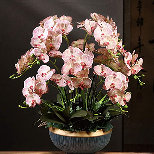 Künstliches Blumen-Set, große künstliche Blumen, Orchideen-Arrangement, gefälschte Phalaenopsis-Orchideen mit Blumenvase, 12 Zweige, Orchideen, Bonsai für Zuhause/Parlous/Hochzeitsfeier, schönes A von YSoLda