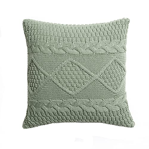 YT-KOKE Knitted Retro Twist Pattern Pillow Cover Decorative Diamond Pillow Case, Simple Solid Color Cushion Cover, Soft Warm Throw Pillow Shams (Light Green) von YT-KOKE