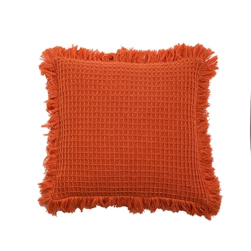 YT-KOKE Small Grid Decorative Knitted Pillow Sham with Cute Tassels Checkered Cushion Cover Knitting Patterns Soft Warm Throw Pillow Covers (Orange) von YT-KOKE