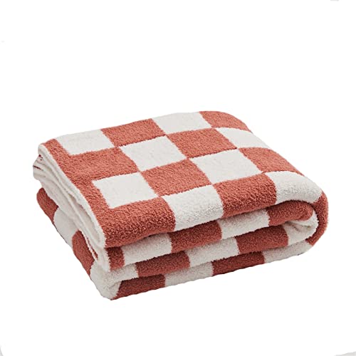 YT-KOKE Vintage Karierte Gestrickte Wurfdecken, Leichte und Weiche Geometrische Decke, Lässige Decke Geeignet für Frauen und Männer (Red) von YT-KOKE