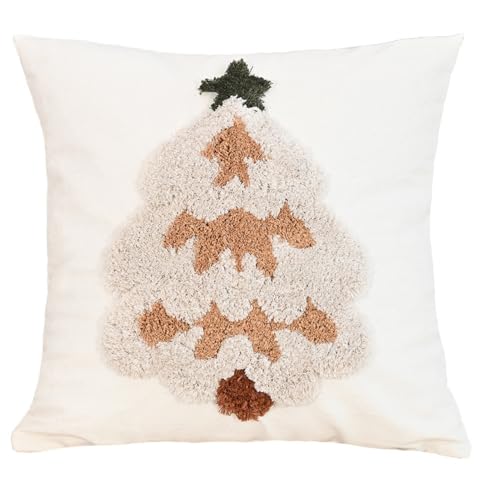 YT-KOKE Weihnachten Kissenbezüge 18 x 18 Zoll Dekorative Boho Bauernhaus Kissenbezug Getuftete Weihnachtsbaum Zierkissenbezüge für Sofa Urlaub Dekor (B) von YT-KOKE
