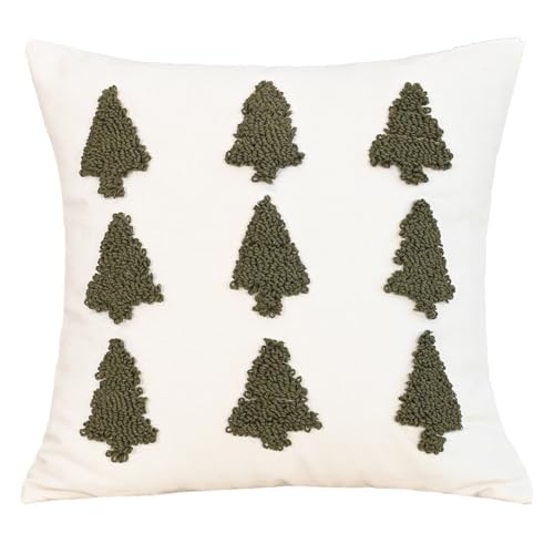 YT-KOKE Weihnachten Kissenbezüge 18 x 18 Zoll Dekorative Boho Bauernhaus Kissenbezug Getuftete Weihnachtsbaum Zierkissenbezüge für Sofa Urlaub Dekor (F) von YT-KOKE