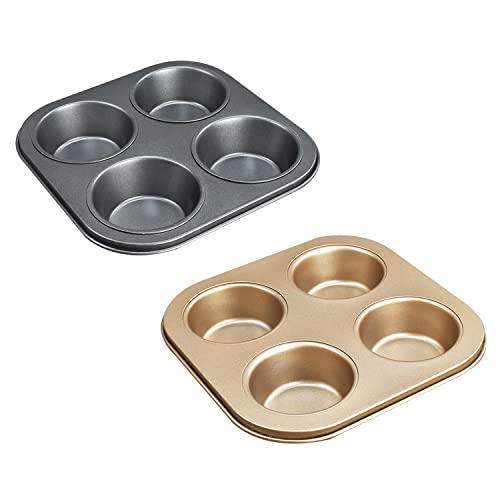 Backform, 2er-Set Premium-Cupcake-Pfannen, lebensmittelecht, antihaftbeschichtet, rund, glatt(Black+gold) von YTACPN