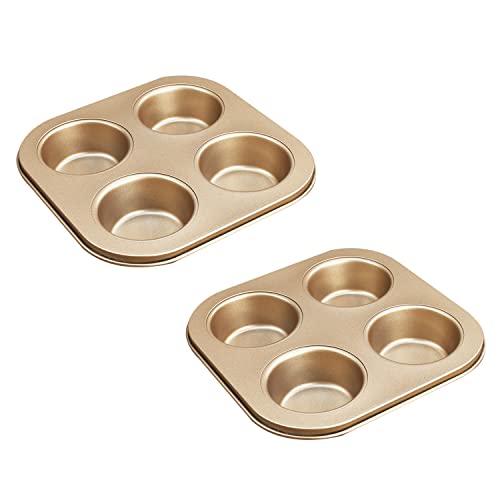 Backform, 2er-Set Premium-Cupcake-Pfannen, lebensmittelecht, antihaftbeschichtet, rund, glatt(Gold) von YTACPN